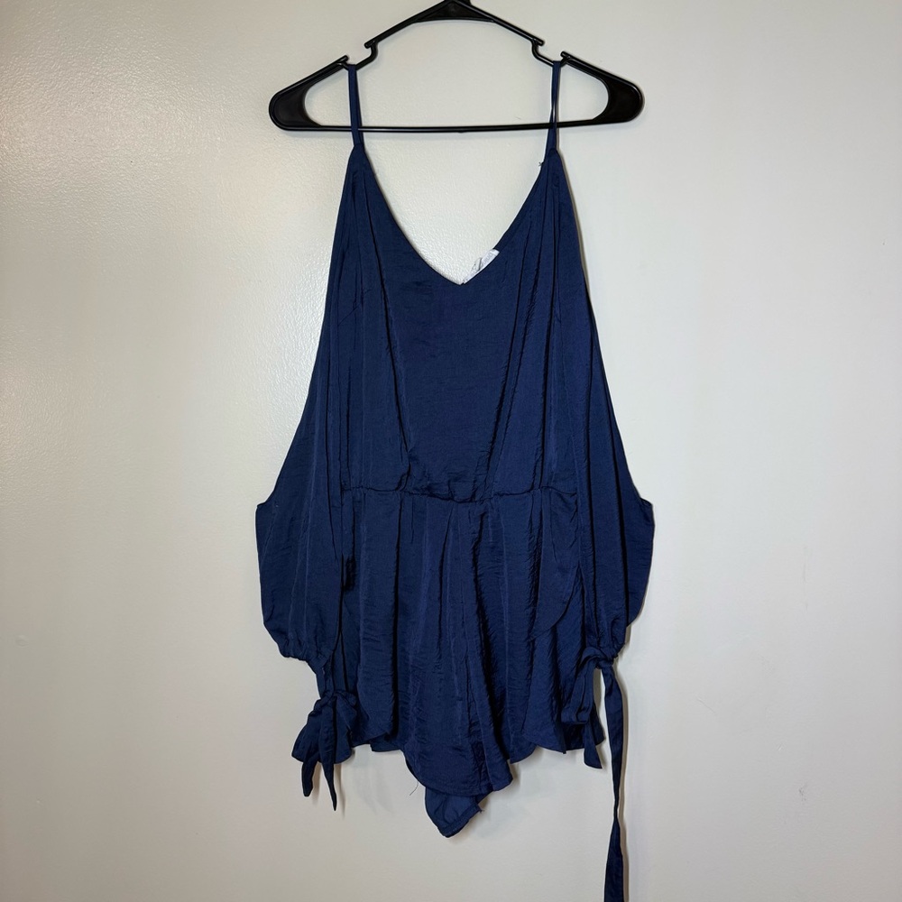 In the Beginning Navy Women's Cold Shoulder Long Sleeve Shorts Romper